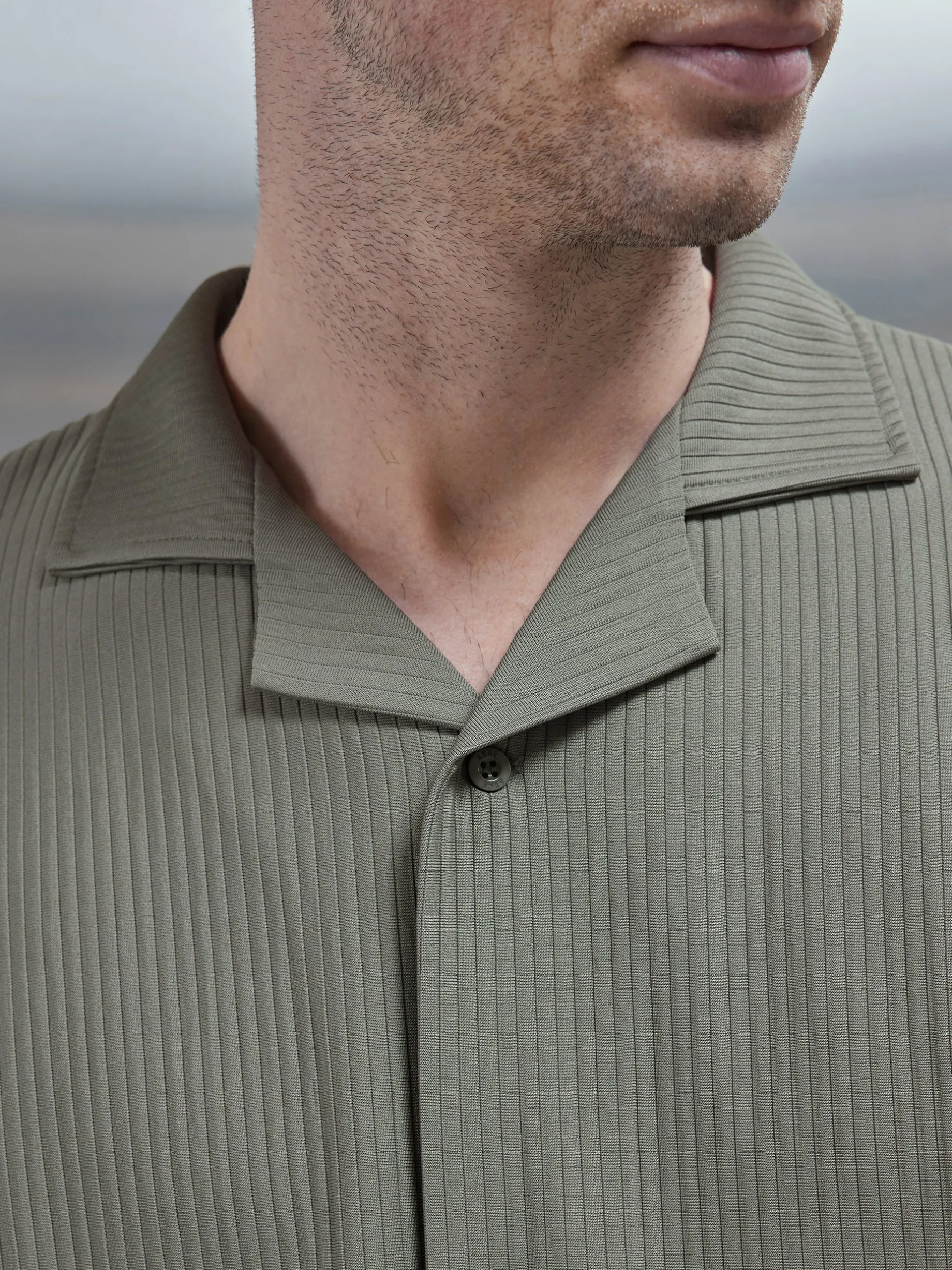 Pleated Revere Collar Shirt - Sage