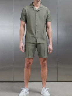 Pleated Revere Collar Shirt - Sage