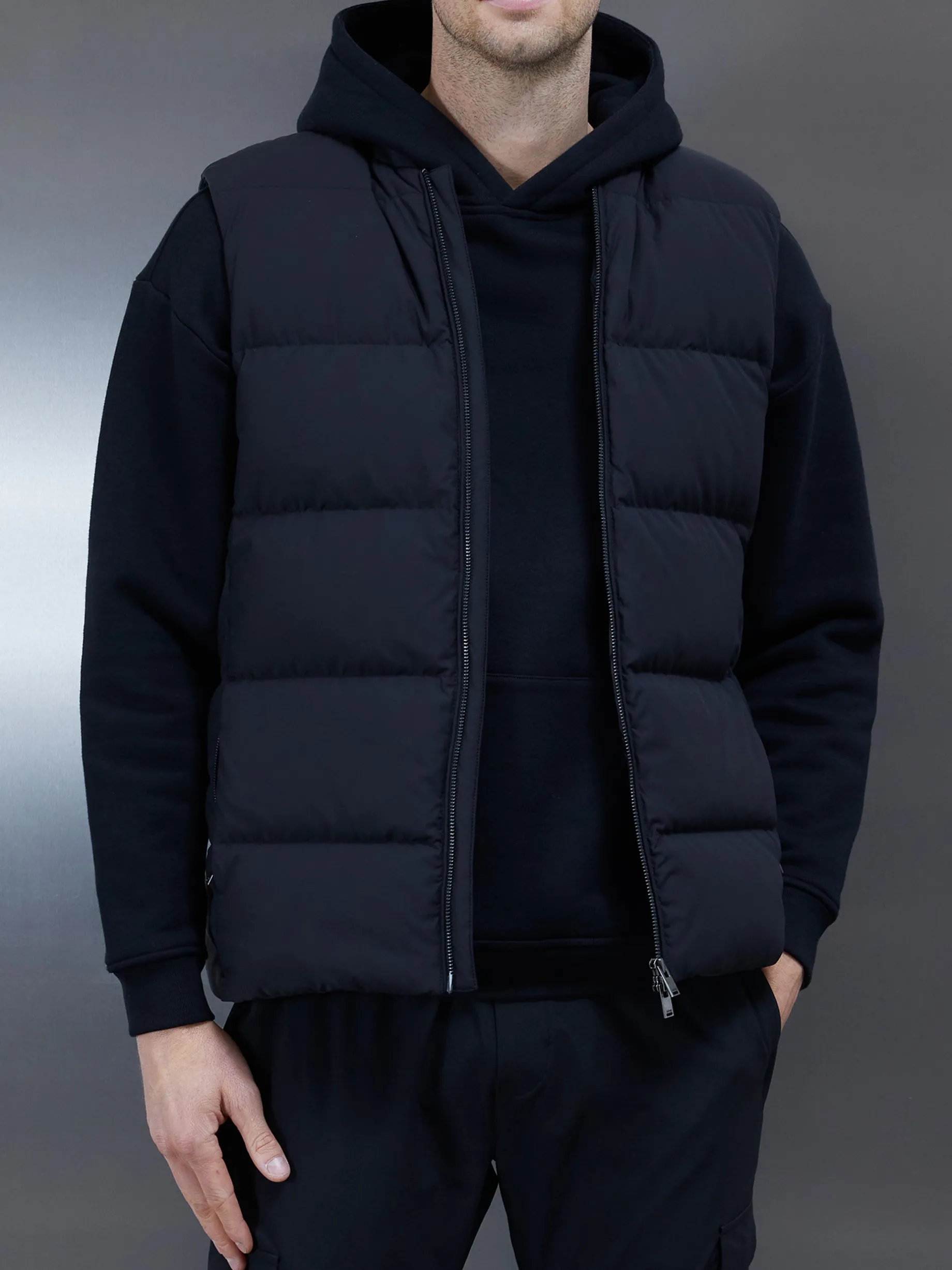 Quilted Bomber Gilet - Black