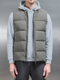 Quilted Bomber Gilet - Olive