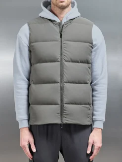 Quilted Bomber Gilet - Olive