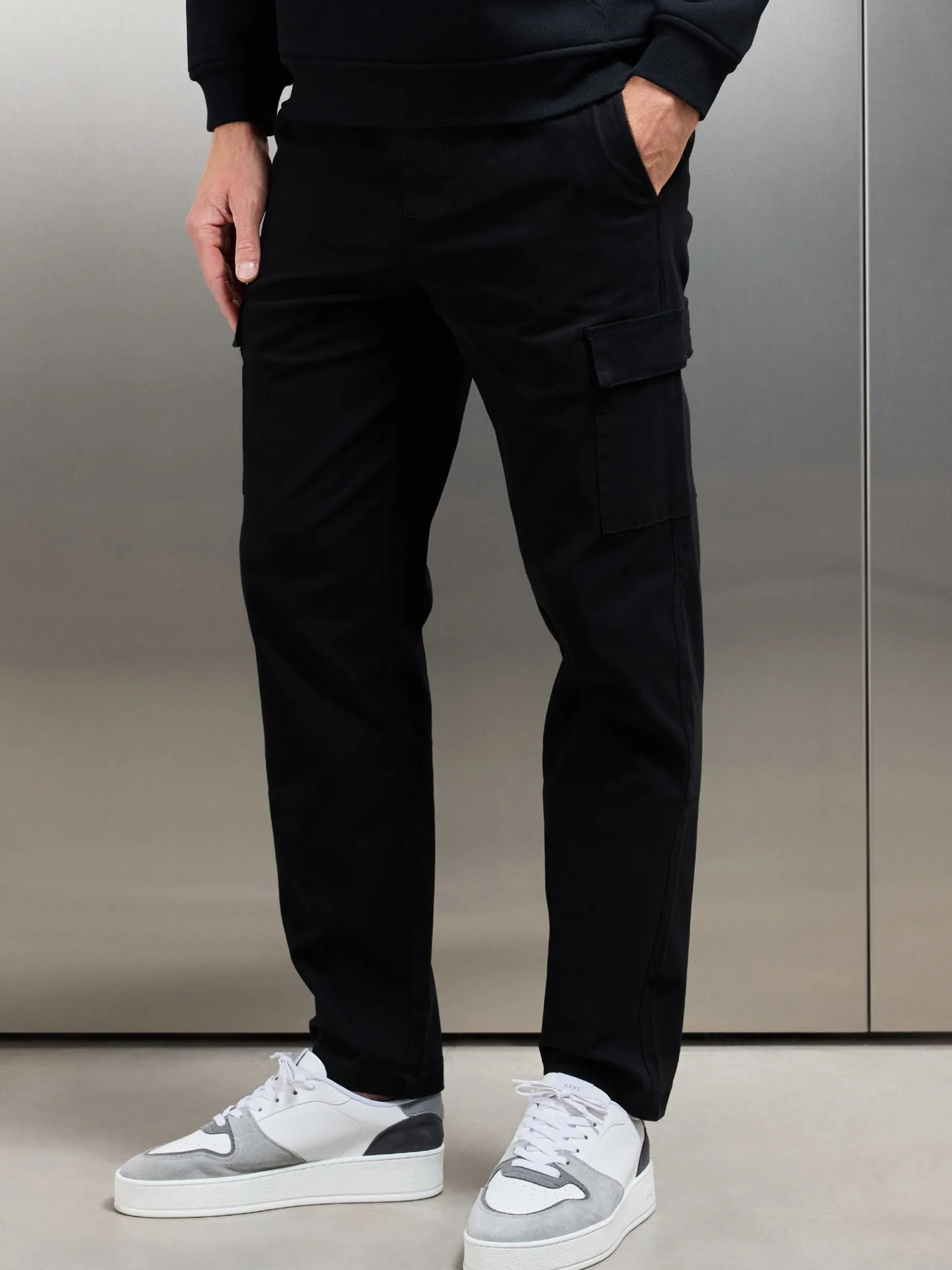Relaxed Fit Cotton Cargo Pant - Black