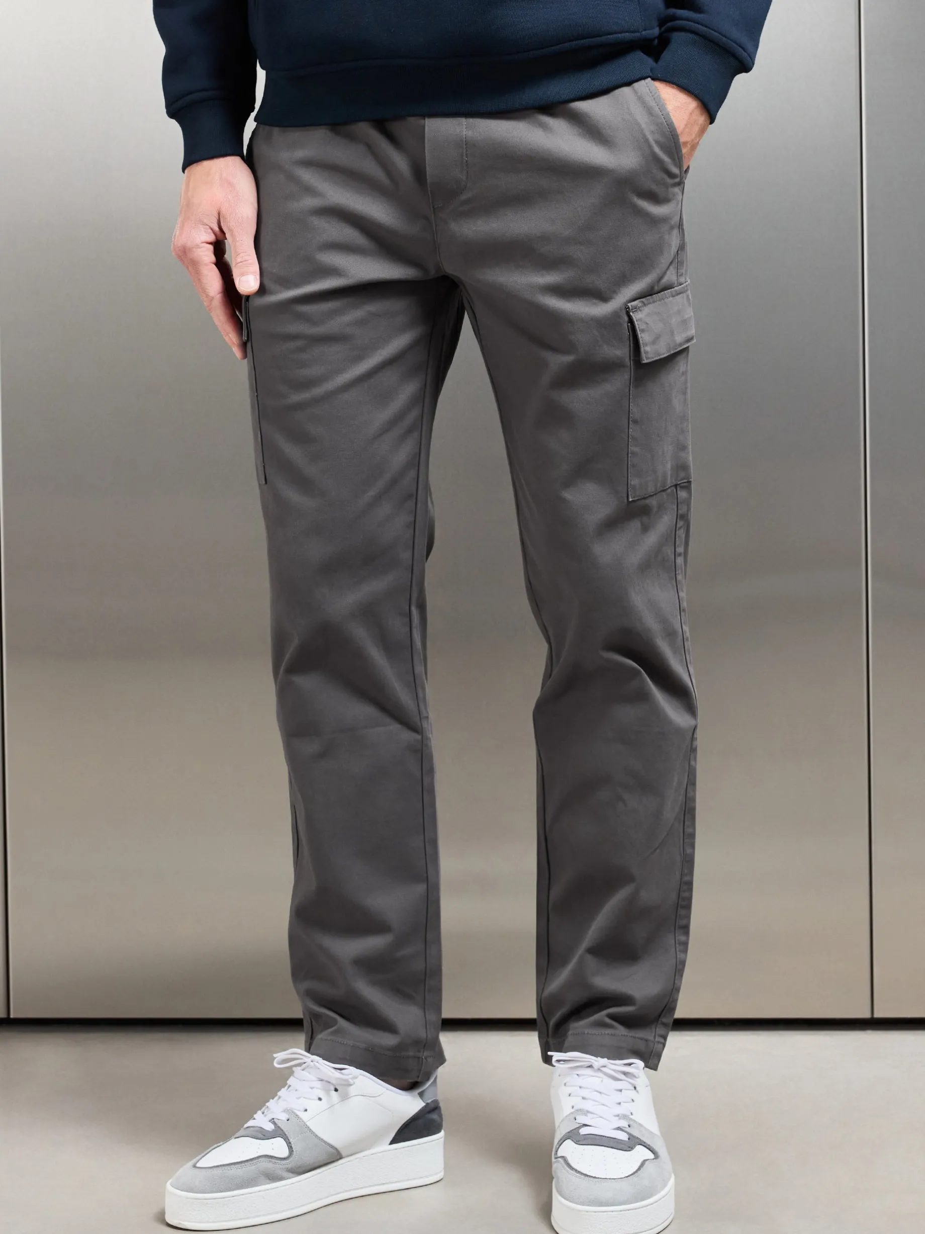 Relaxed Fit Cotton Cargo Pant - Grey