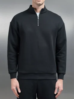 Relaxed Fit Half Zip - Black
