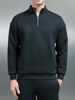 Relaxed Fit Half Zip - Black
