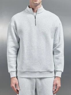 Relaxed Fit Half Zip - Marl Grey