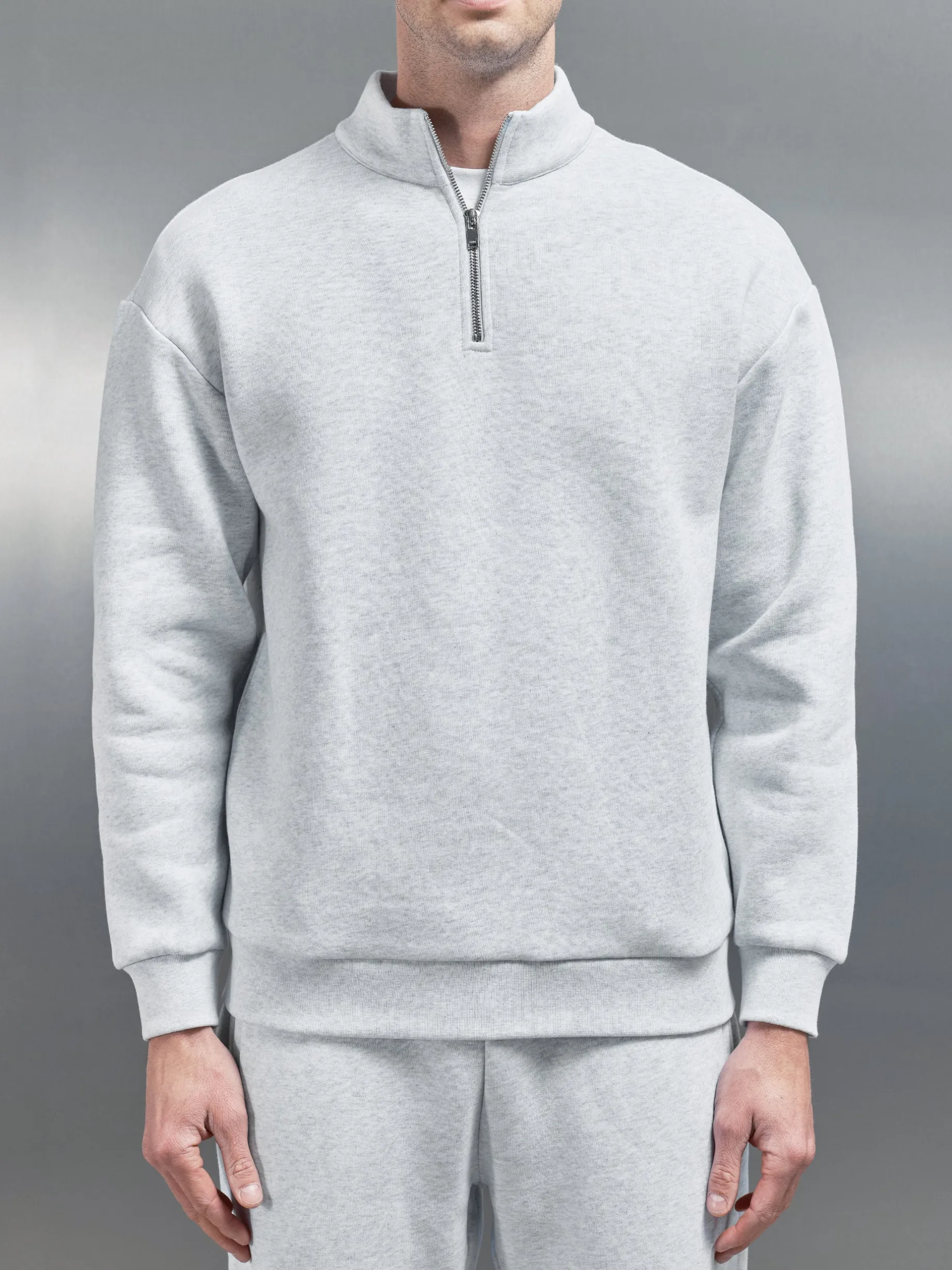 Relaxed Fit Half Zip - Marl Grey