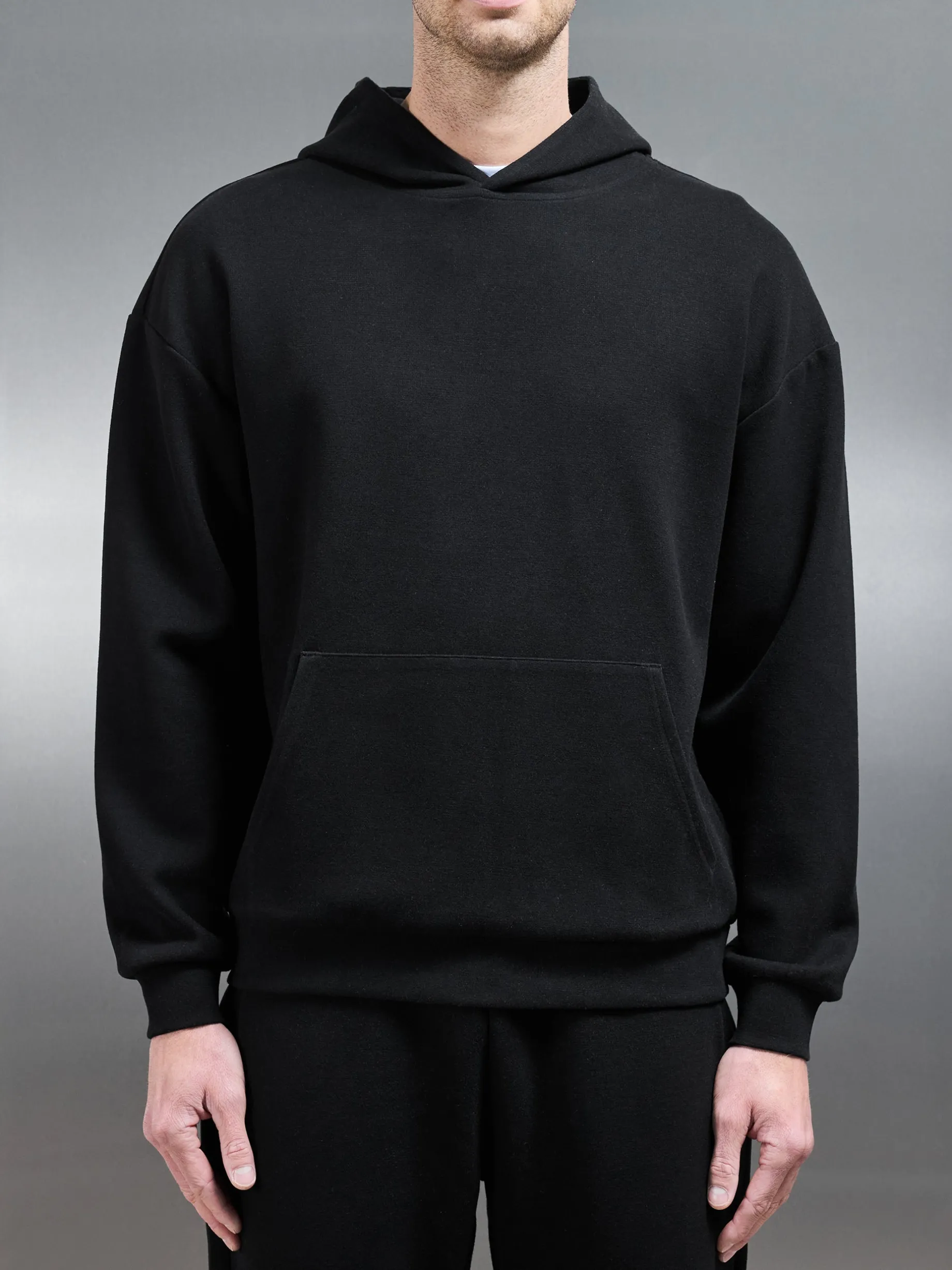 Relaxed Fit Knitted Hoodie - Black