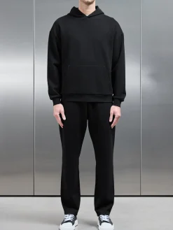 Relaxed Fit Knitted Hoodie - Black