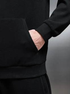 Relaxed Fit Knitted Hoodie - Black