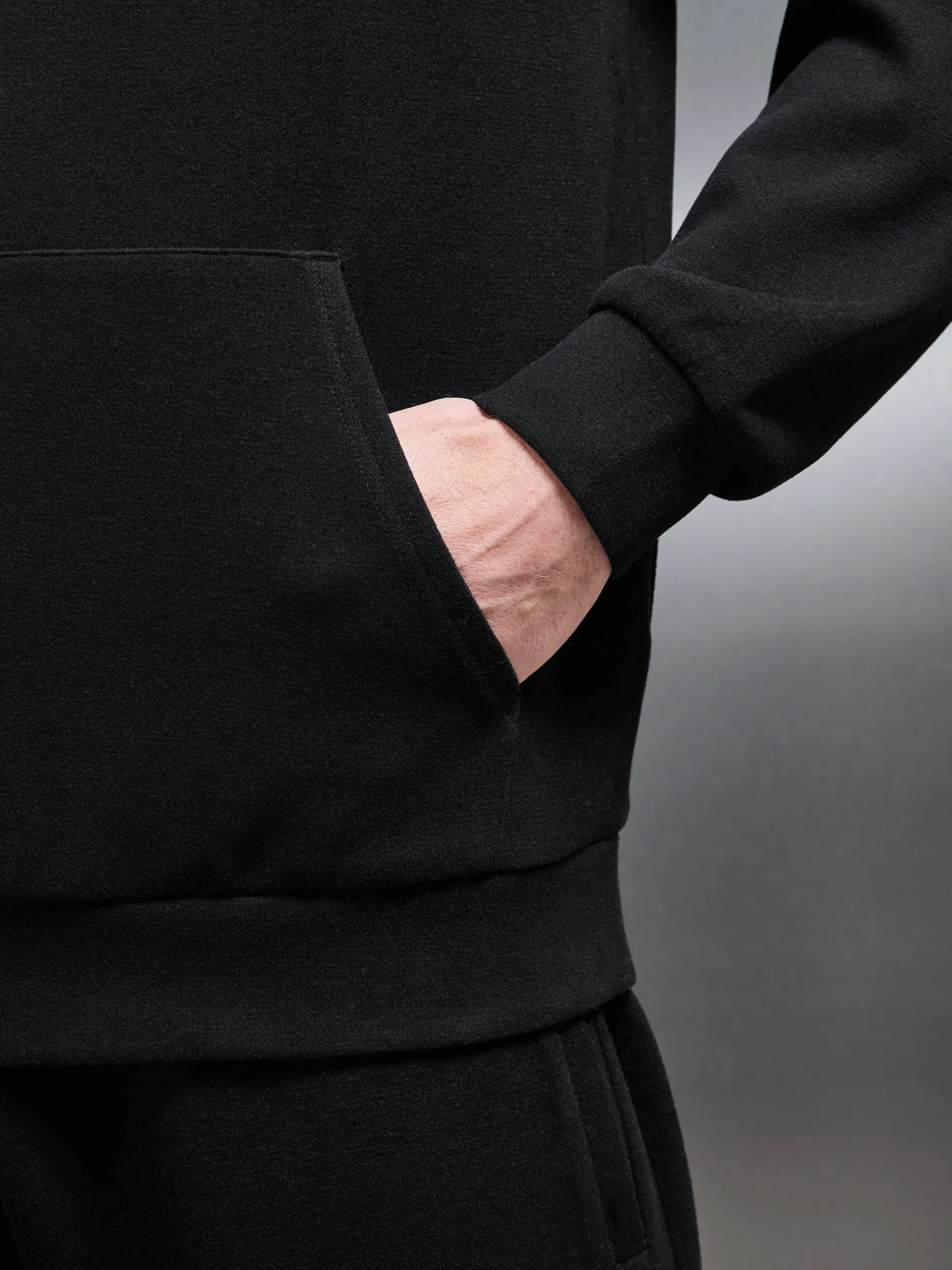 Relaxed Fit Knitted Hoodie - Black