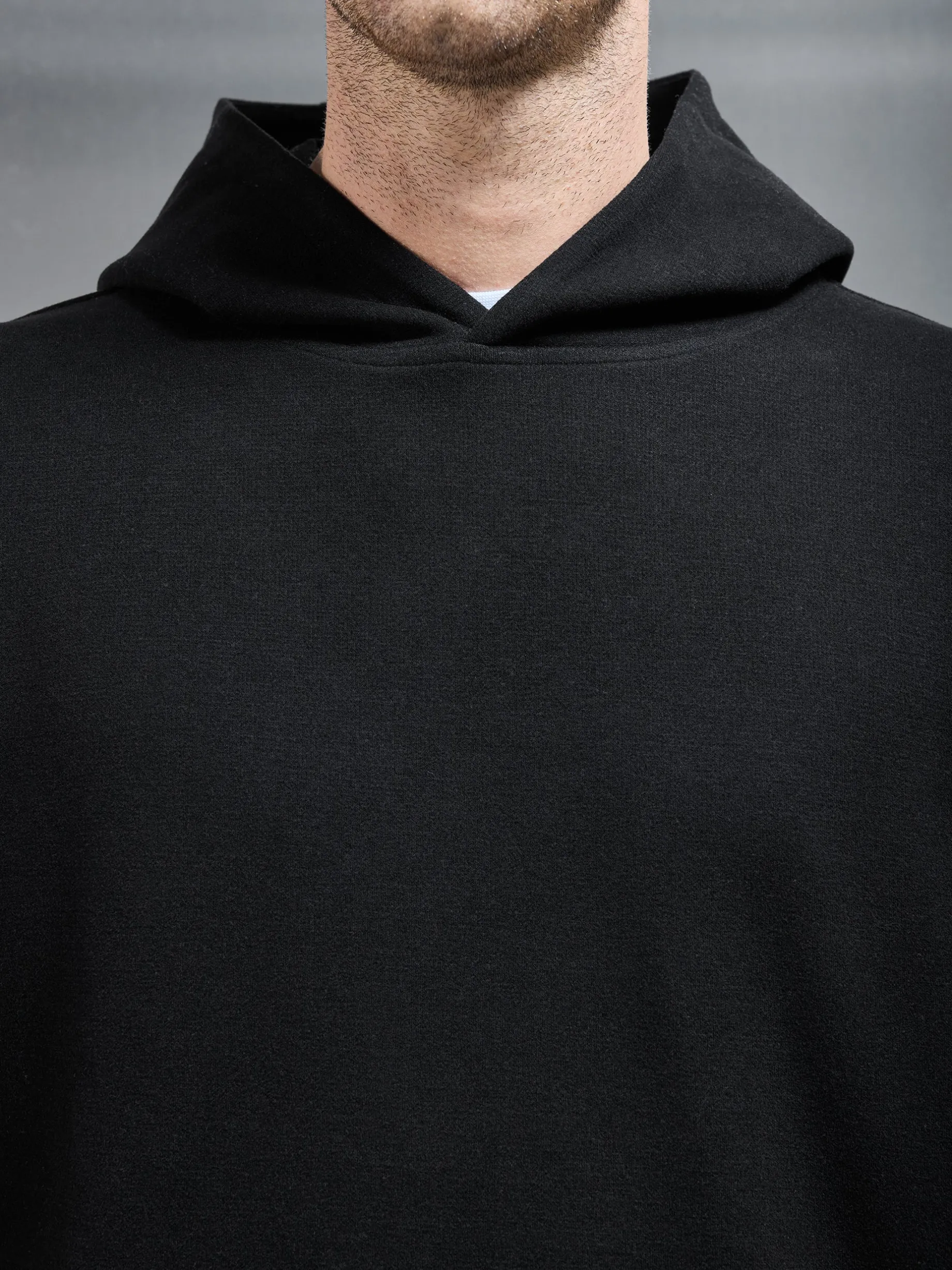 Relaxed Fit Knitted Hoodie - Black