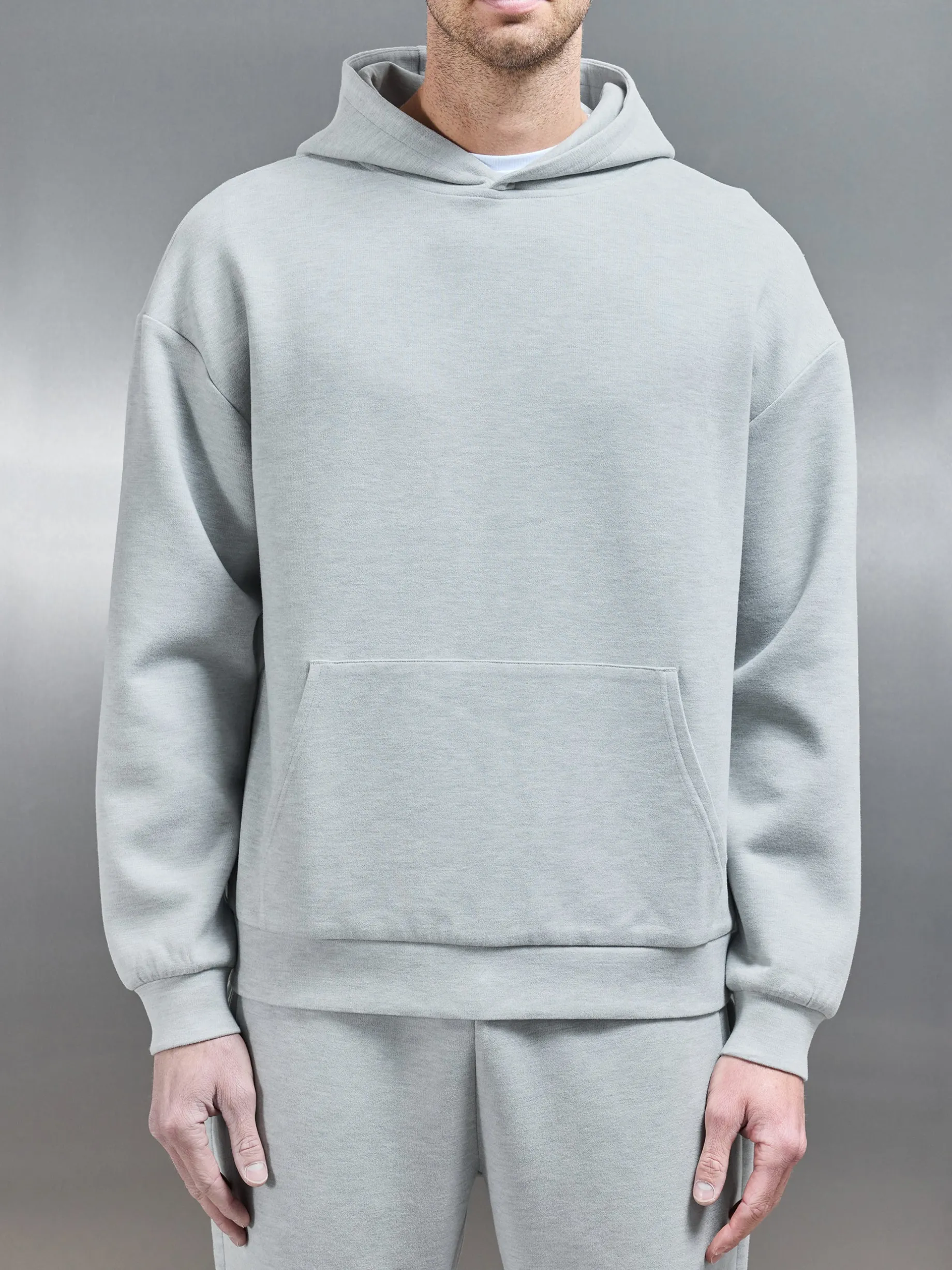 Relaxed Fit Knitted Hoodie - Marl Grey