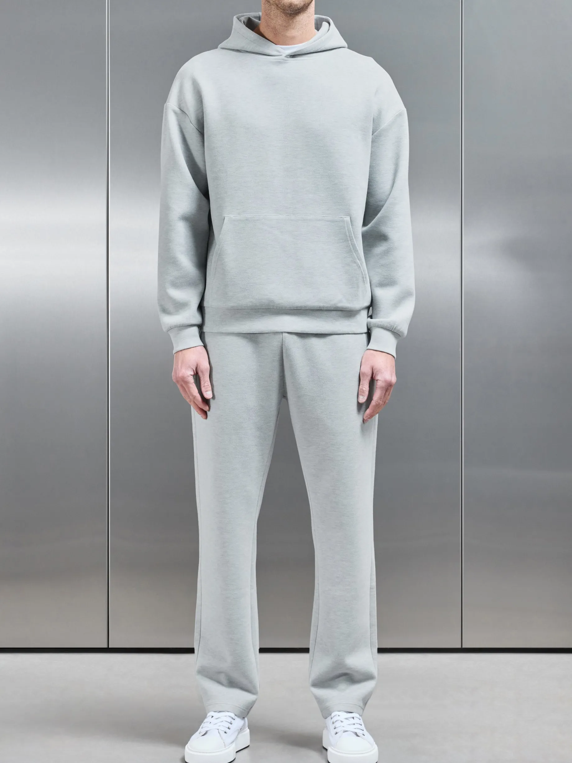 Relaxed Fit Knitted Hoodie - Marl Grey