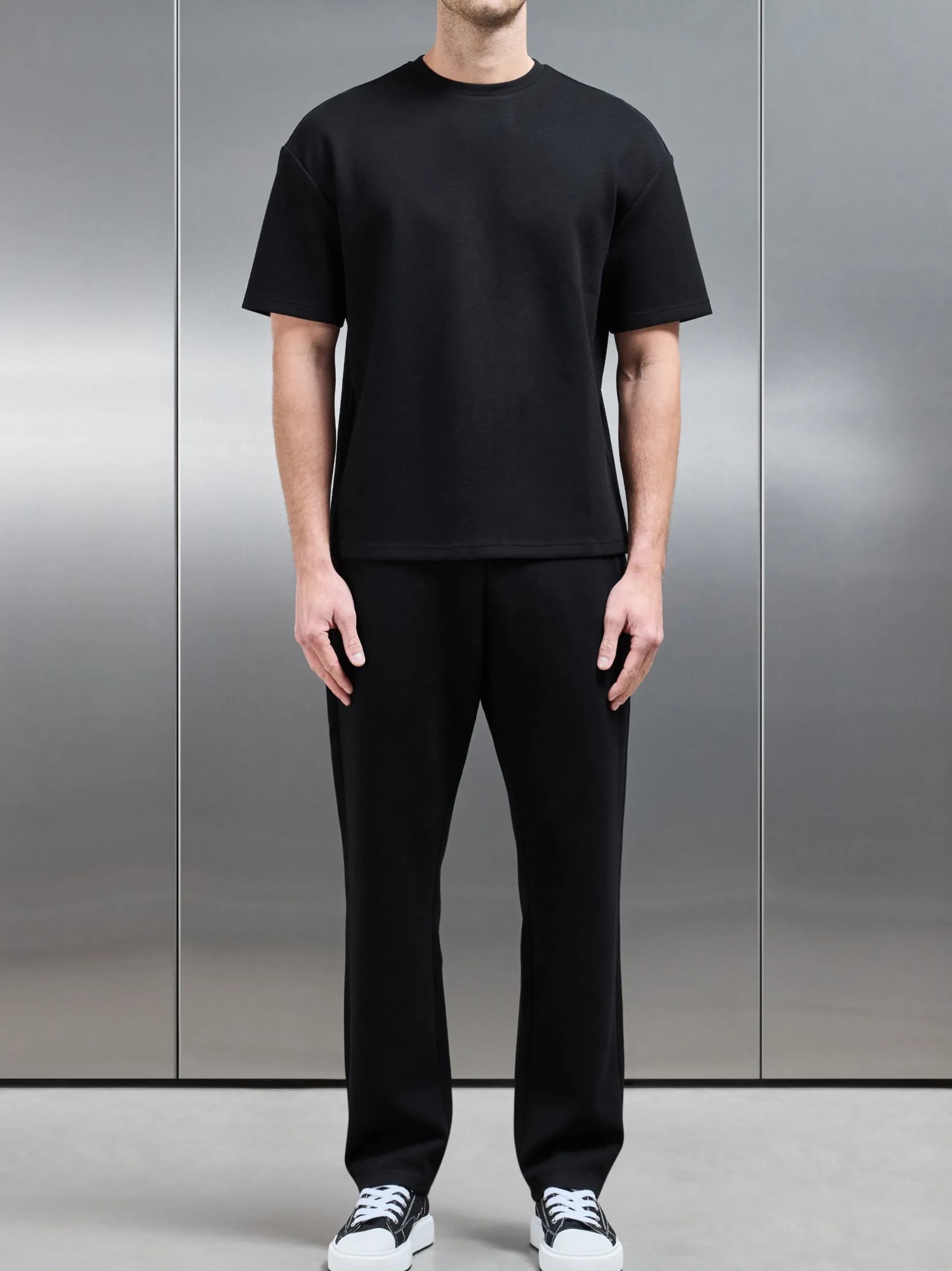 Relaxed Fit Knitted T-Shirt - Black