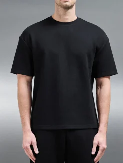 Relaxed Fit Knitted T-Shirt - Black