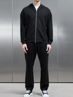 Relaxed Fit Knitted Zip Through Hoodie - Black