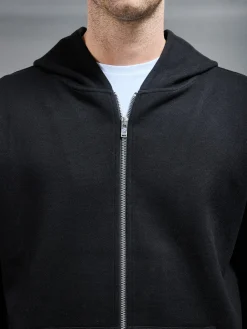 Relaxed Fit Knitted Zip Through Hoodie - Black