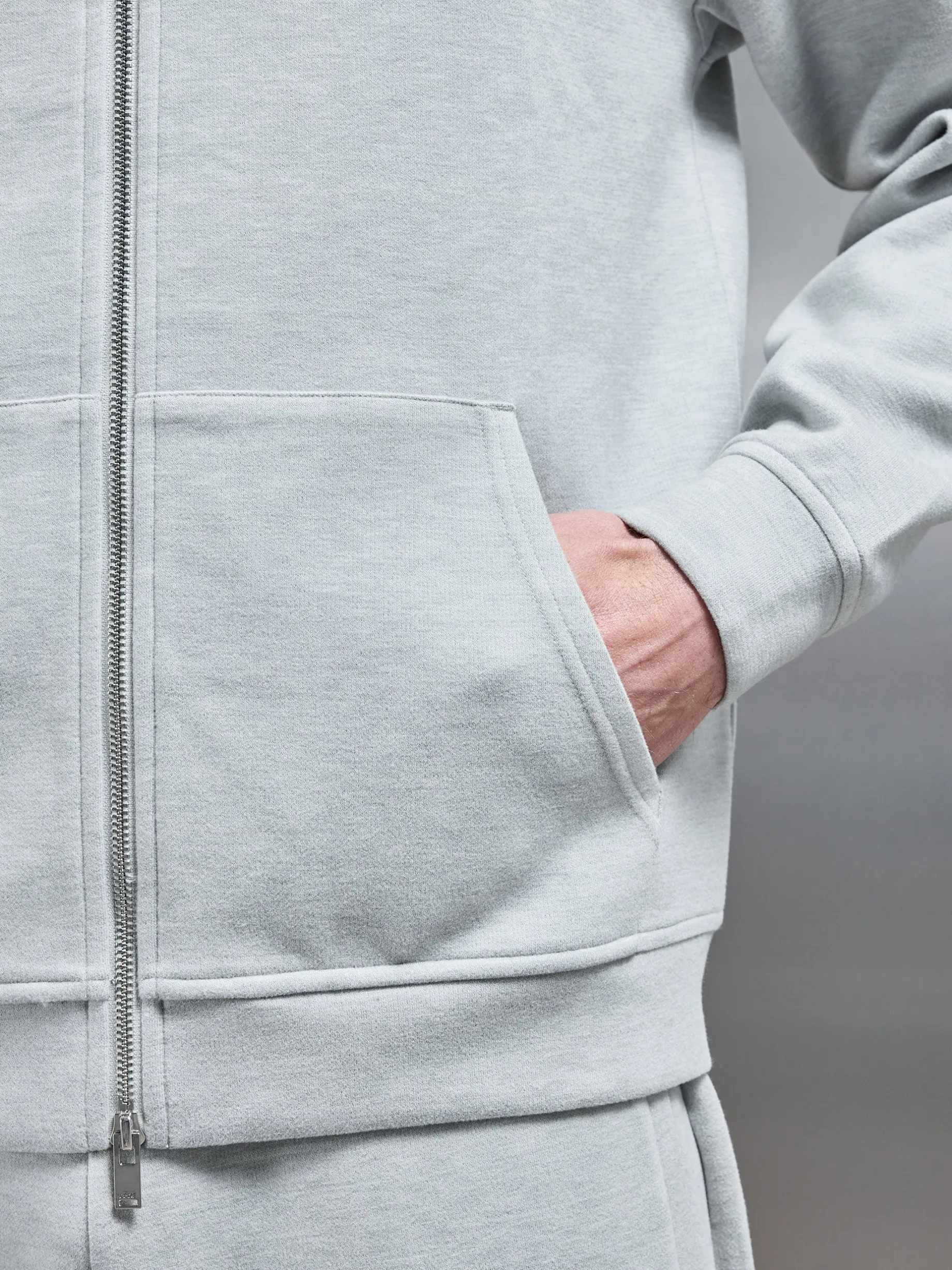 Relaxed Fit Knitted Zip Through Hoodie - Marl Grey