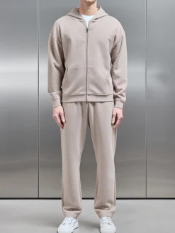 Relaxed Fit Knitted Zip Through Hoodie - Stone