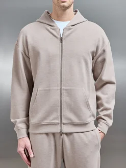 Relaxed Fit Knitted Zip Through Hoodie - Stone