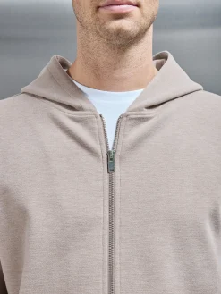 Relaxed Fit Knitted Zip Through Hoodie - Stone