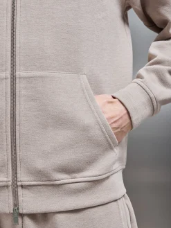 Relaxed Fit Knitted Zip Through Hoodie - Stone