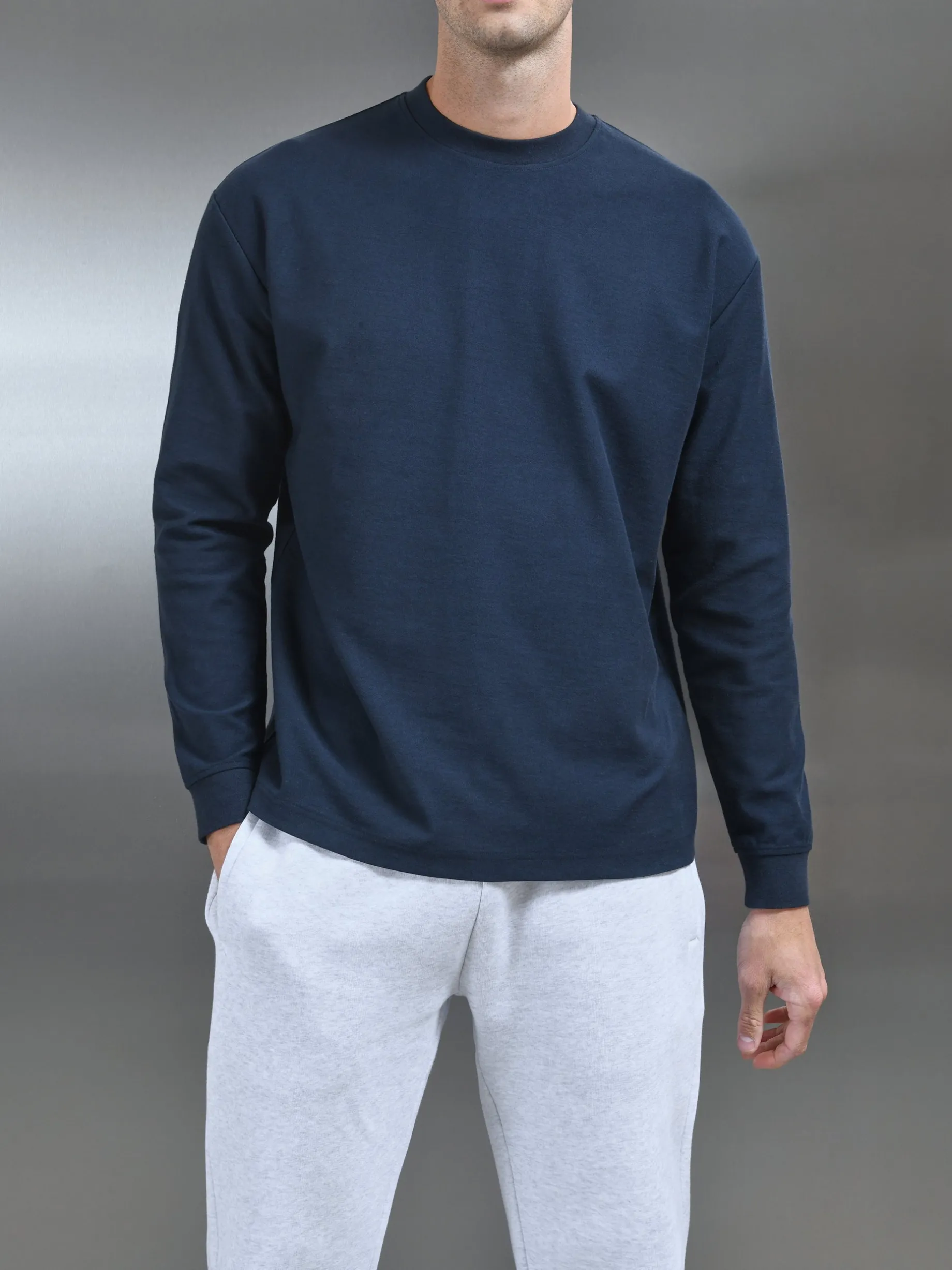 Relaxed Fit Long Sleeve T-Shirt - Navy
