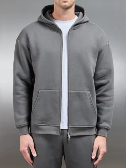 Relaxed Zip Through Hoodie - Grey