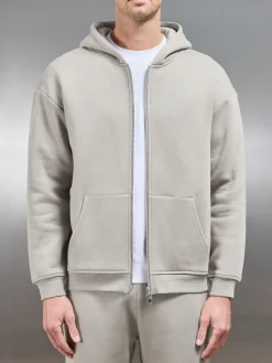 Relaxed Zip Through Hoodie - Stone