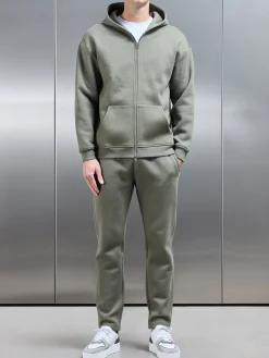 Relaxed Zip Through Hoodie - Olive