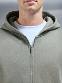 Relaxed Zip Through Hoodie - Olive