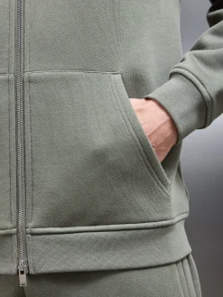 Relaxed Zip Through Hoodie - Olive