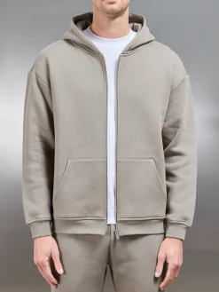 Relaxed Zip Through Hoodie - Taupe