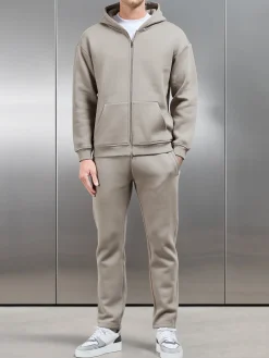 Relaxed Zip Through Hoodie - Taupe