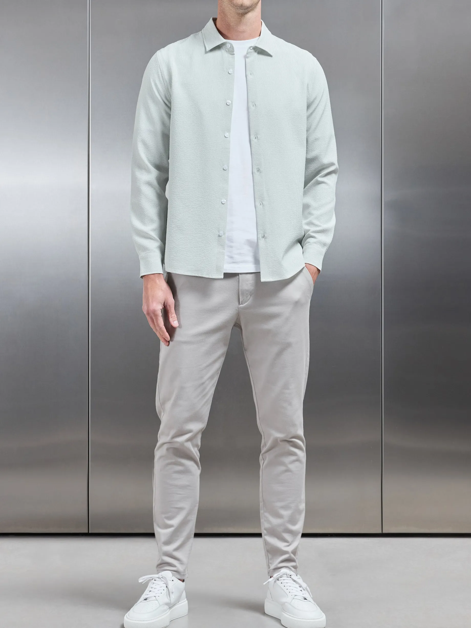 Seersucker Long Sleeve Cutaway Collar Shirt - Sage