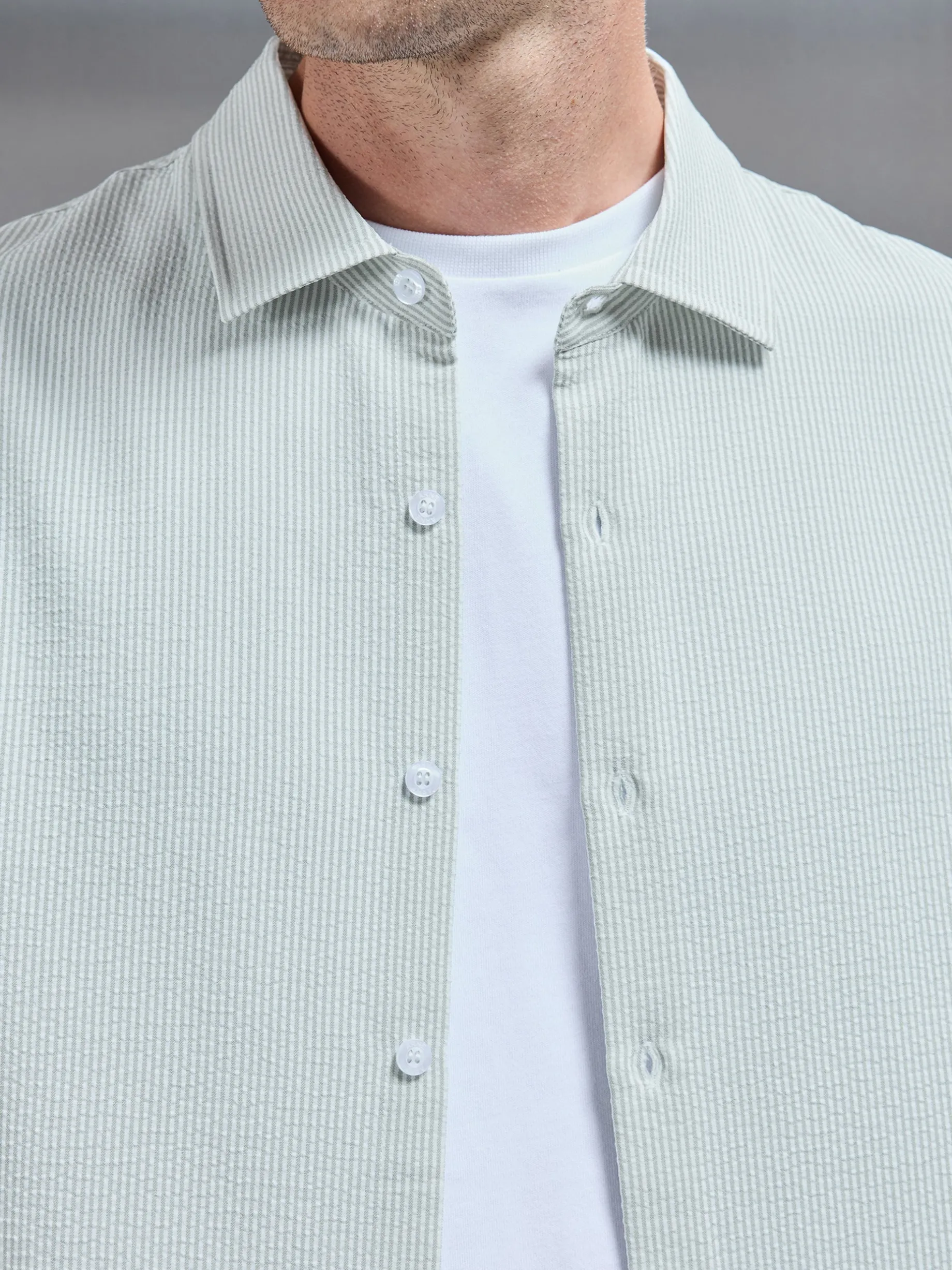 Seersucker Long Sleeve Cutaway Collar Shirt - Sage