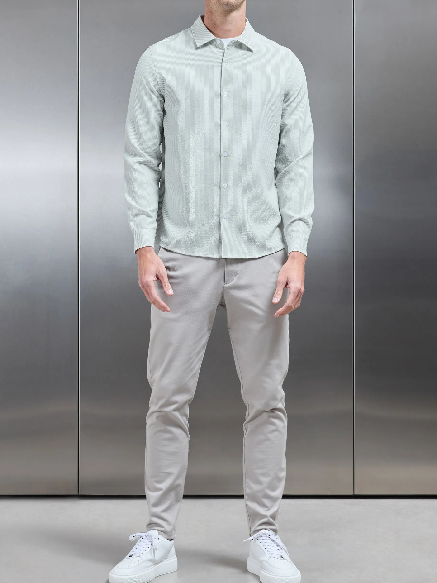 Seersucker Long Sleeve Cutaway Collar Shirt - Sage