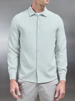 Seersucker Long Sleeve Cutaway Collar Shirt - Sage