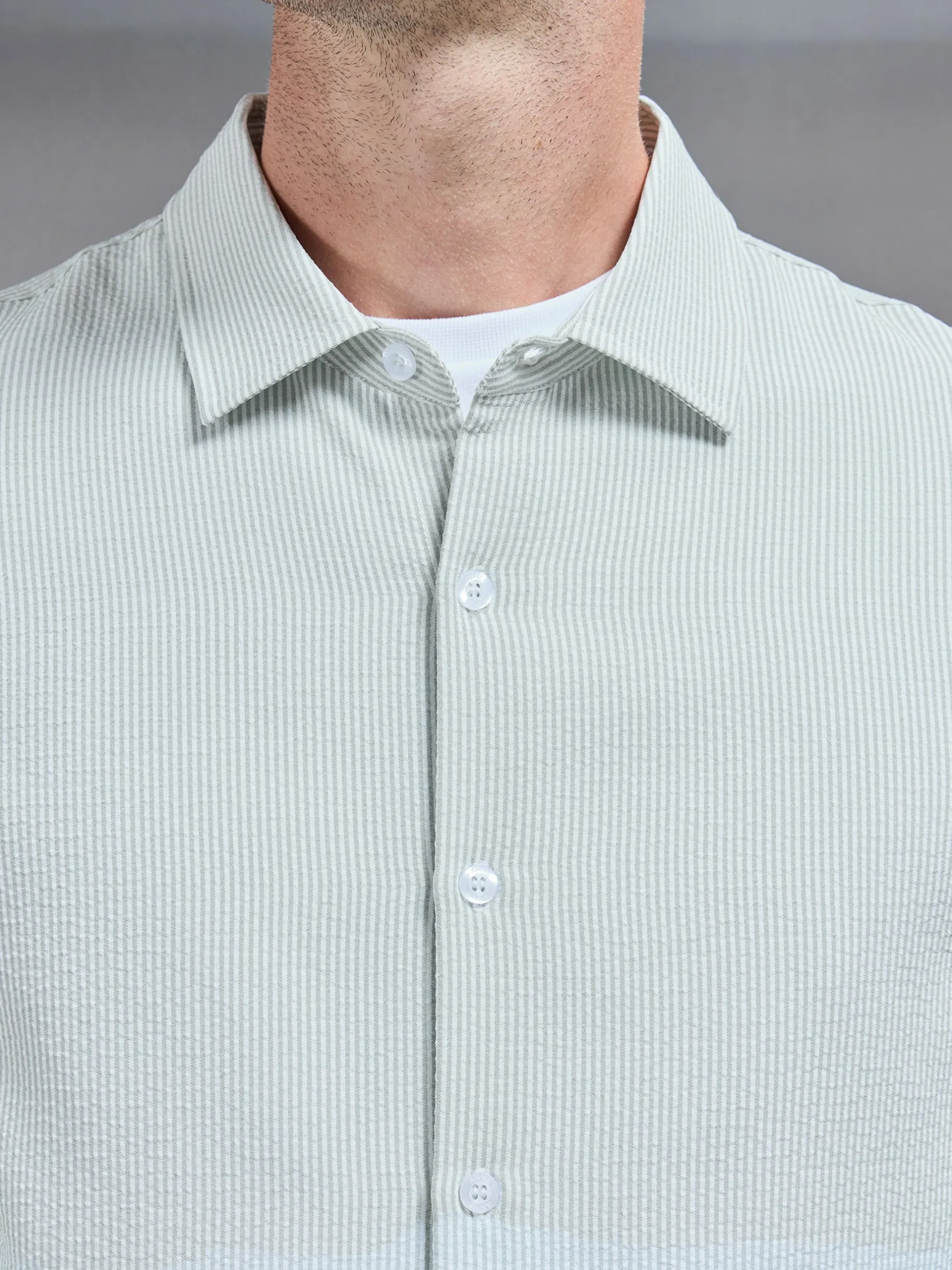 Seersucker Long Sleeve Cutaway Collar Shirt - Sage