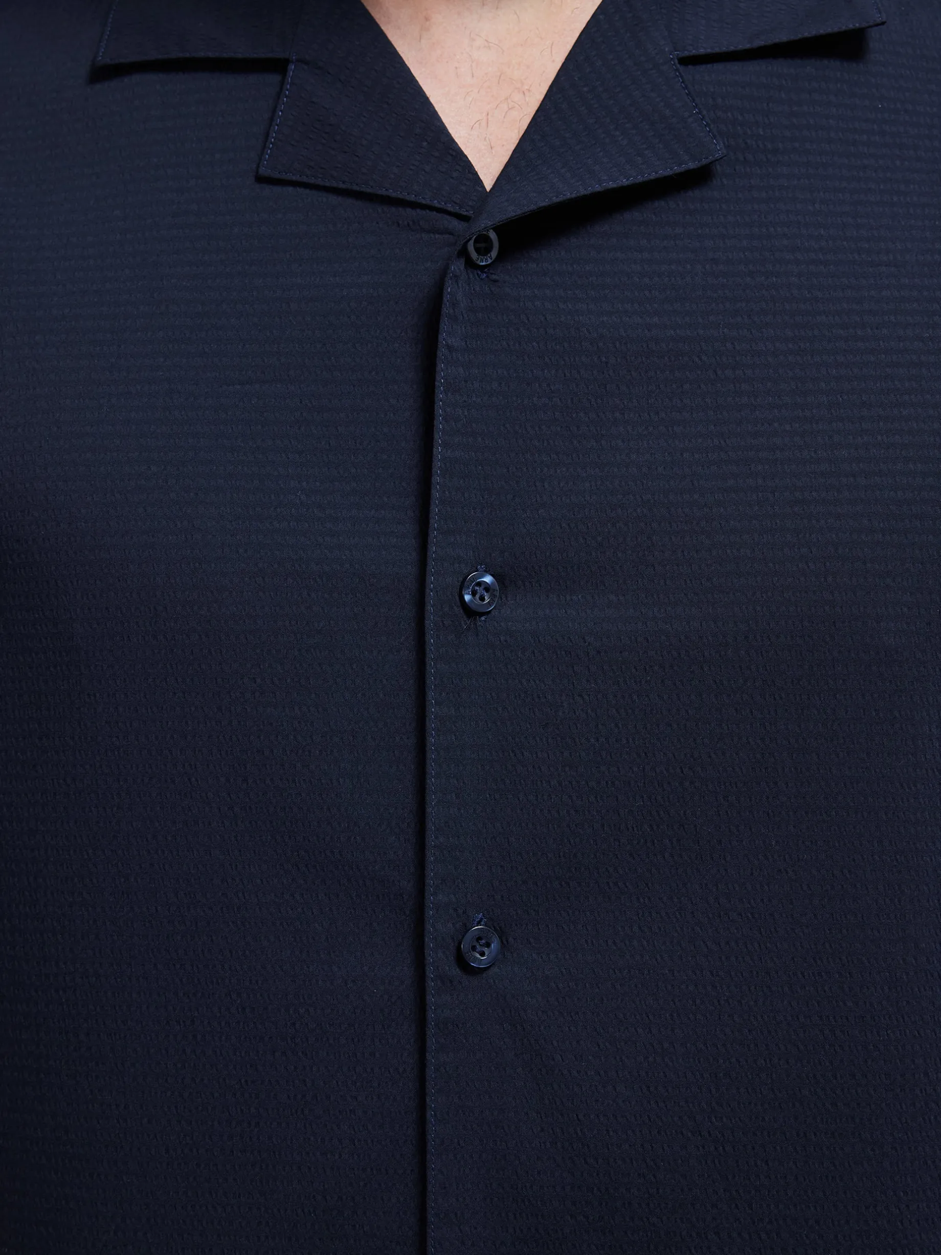 Seersucker Revere Collar Shirt - Navy