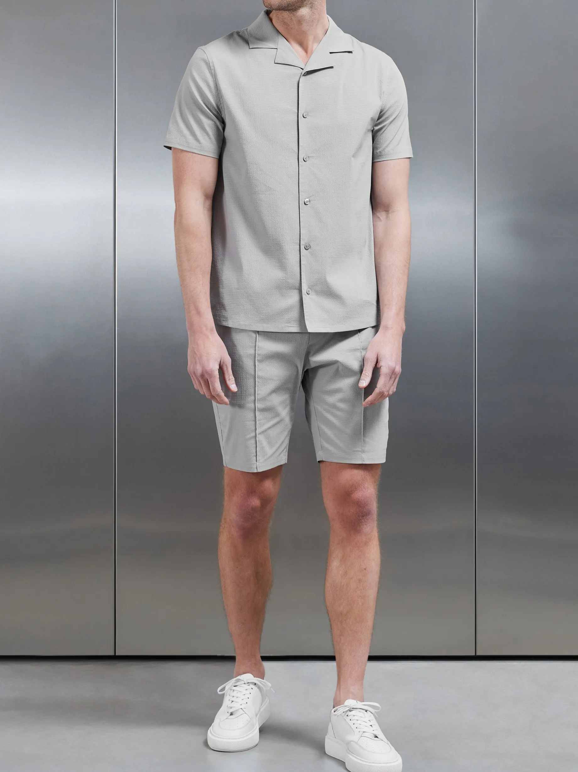Seersucker Revere Collar Shirt - Stone