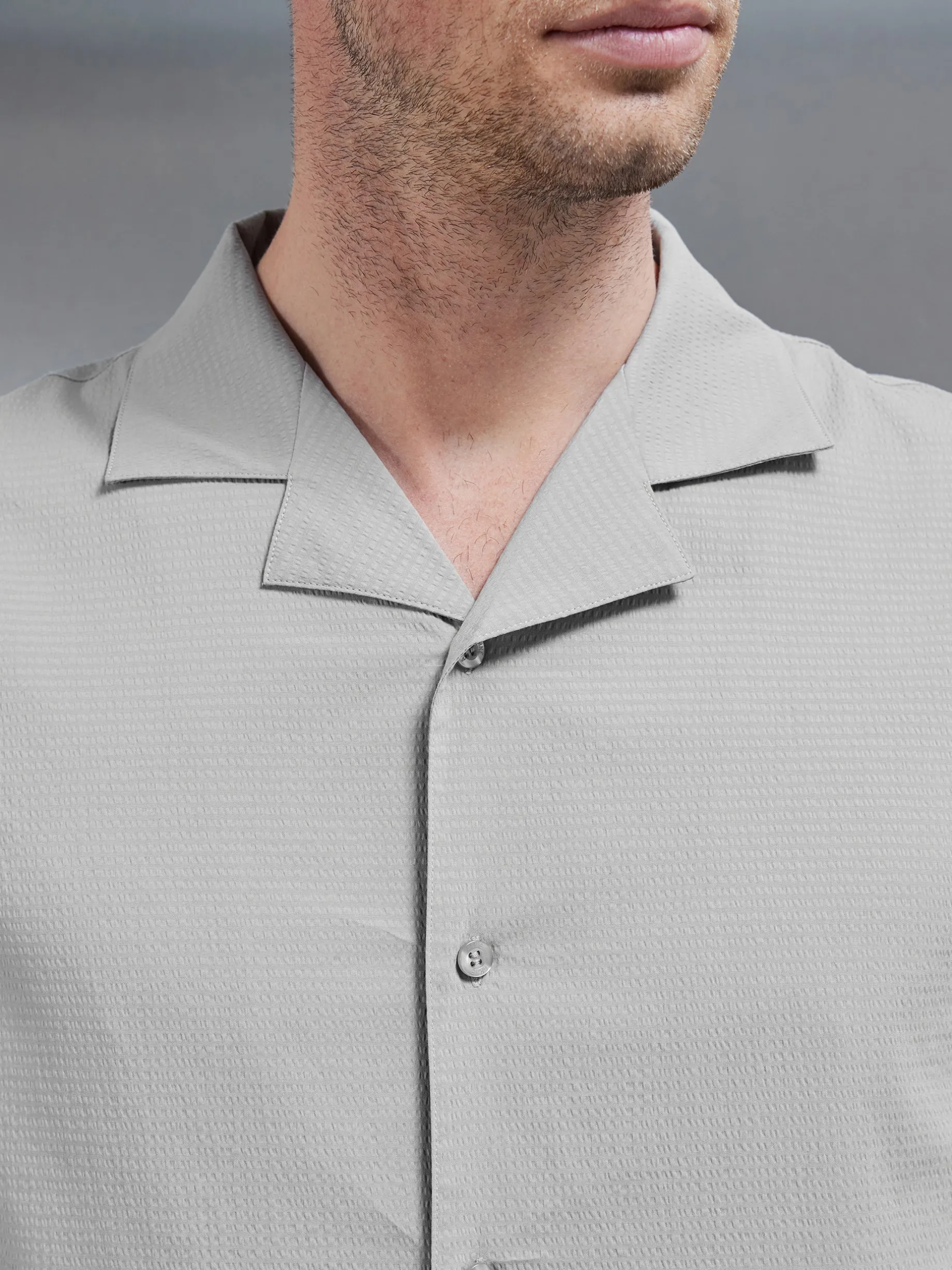 Seersucker Revere Collar Shirt - Stone