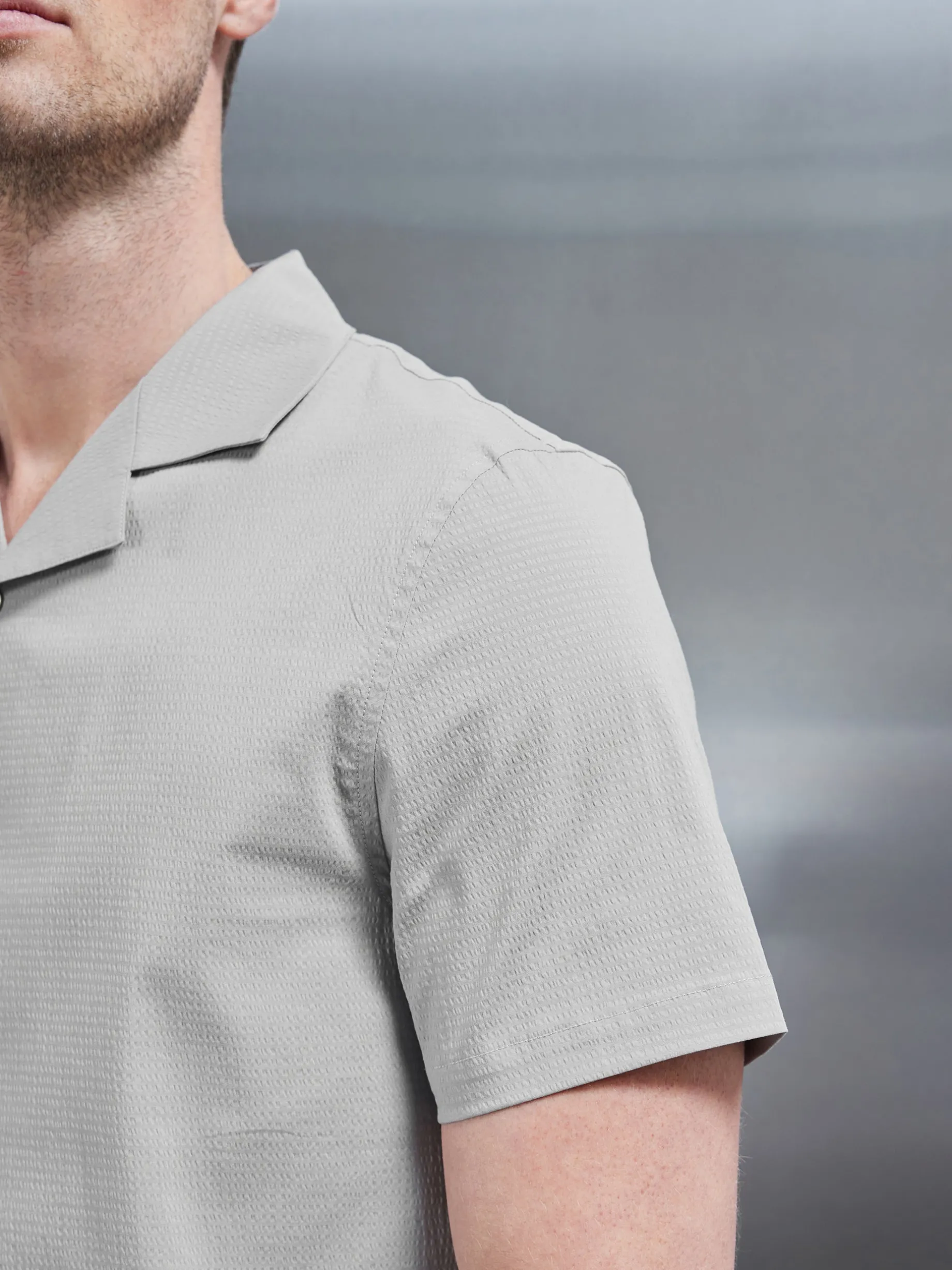 Seersucker Revere Collar Shirt - Stone