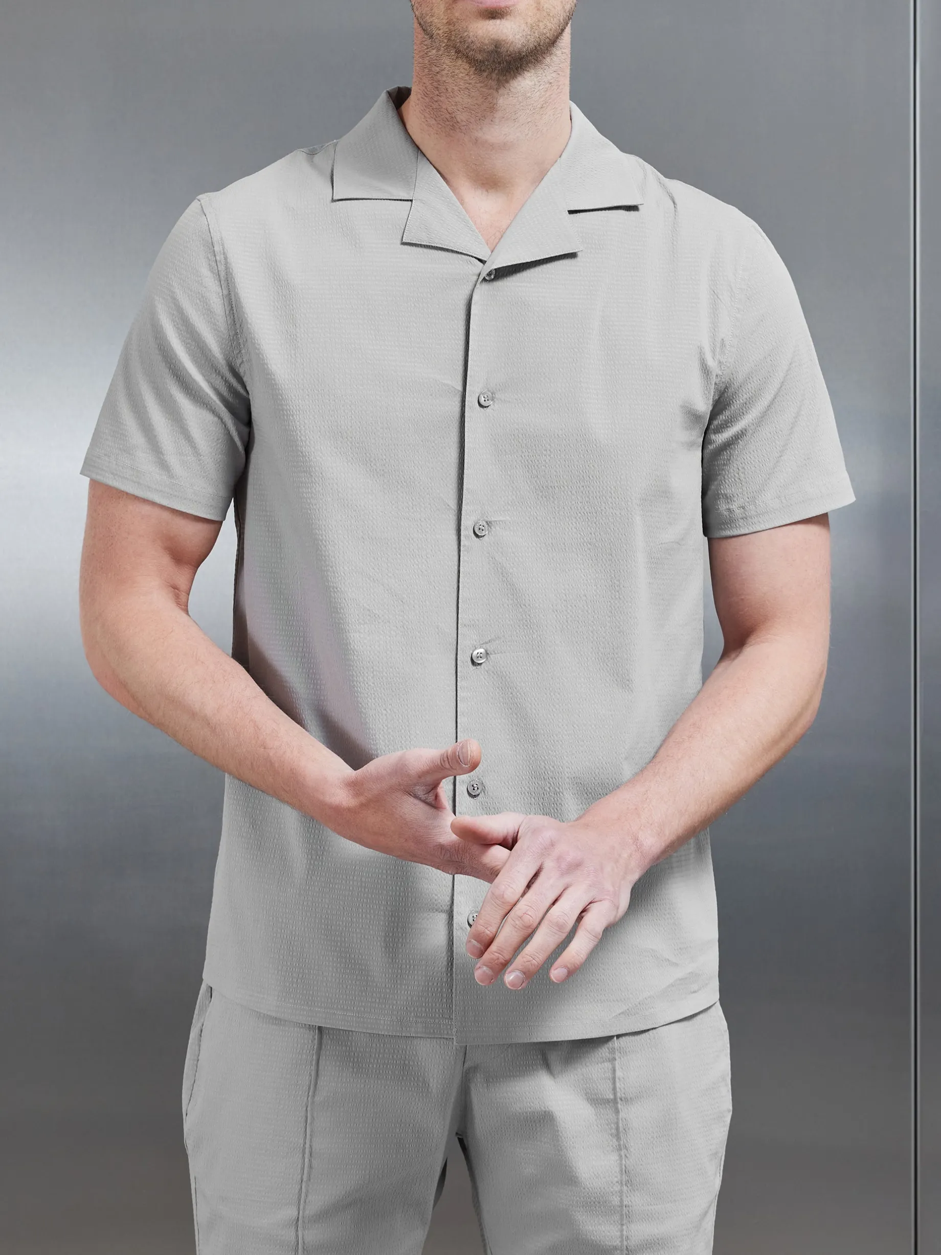 Seersucker Revere Collar Shirt - Stone