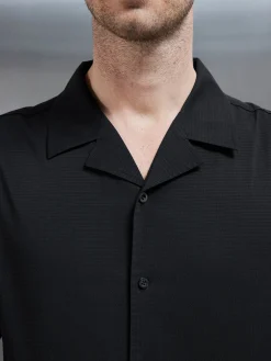 Seersucker Revere Collar Long Sleeve Shirt - Black