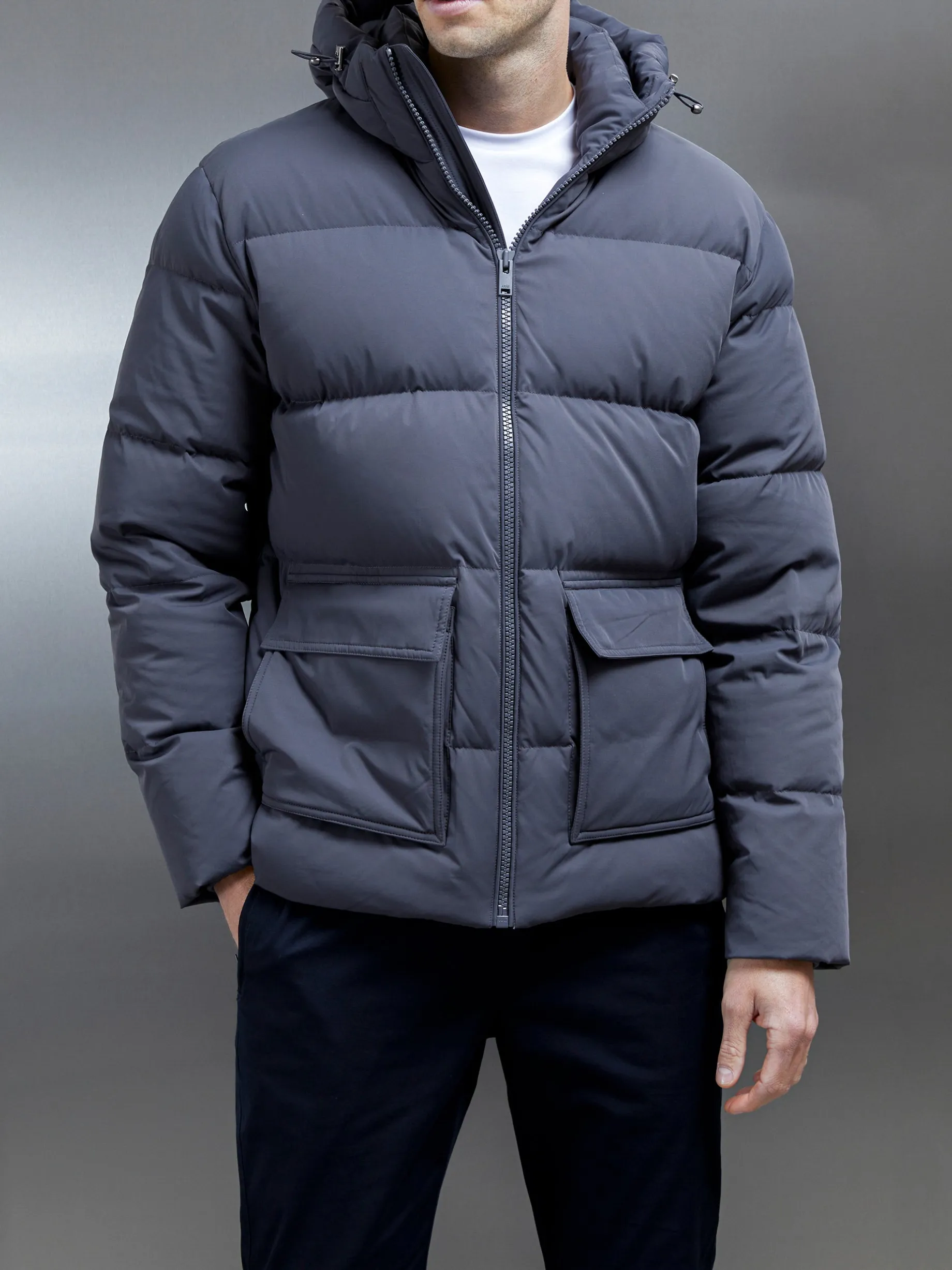 Short Down Pocket Parka - Grey