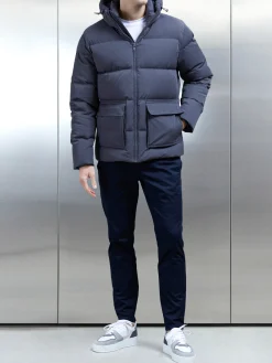 Short Down Pocket Parka - Grey