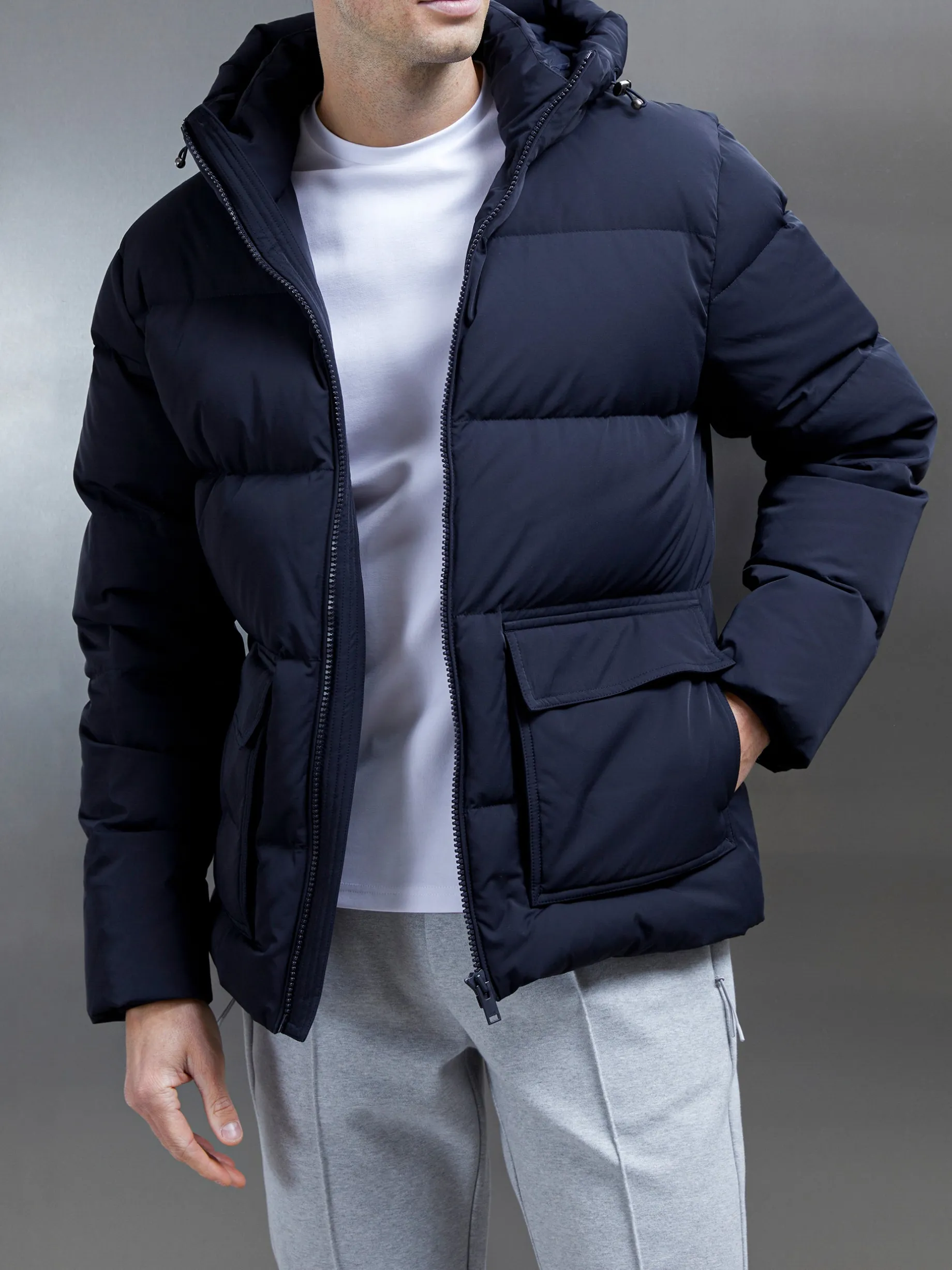 Short Down Pocket Parka - Navy