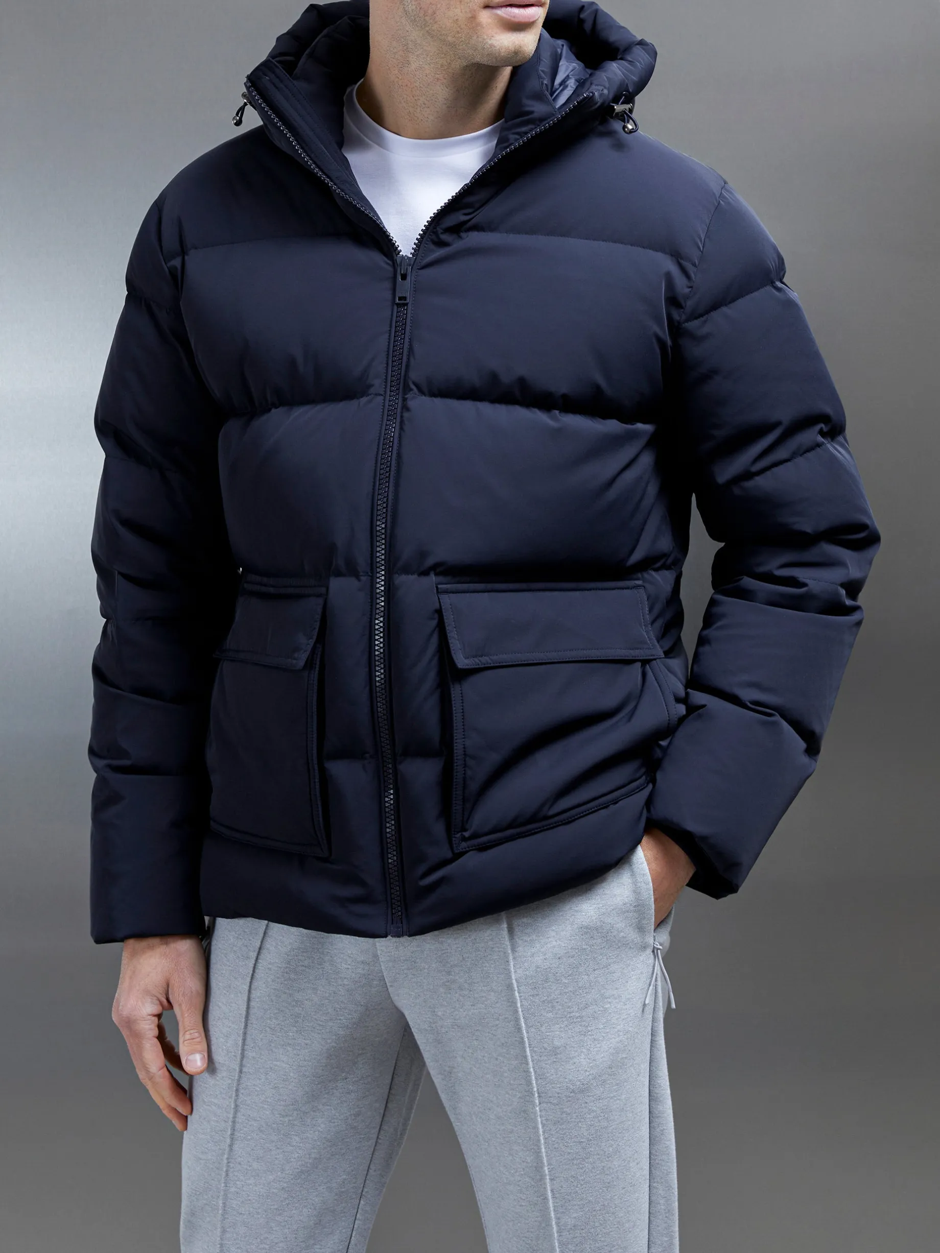 Short Down Pocket Parka - Navy